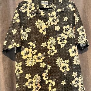 Hawaiian Floral Men's Casual Button Down Shirt - Black and Cream